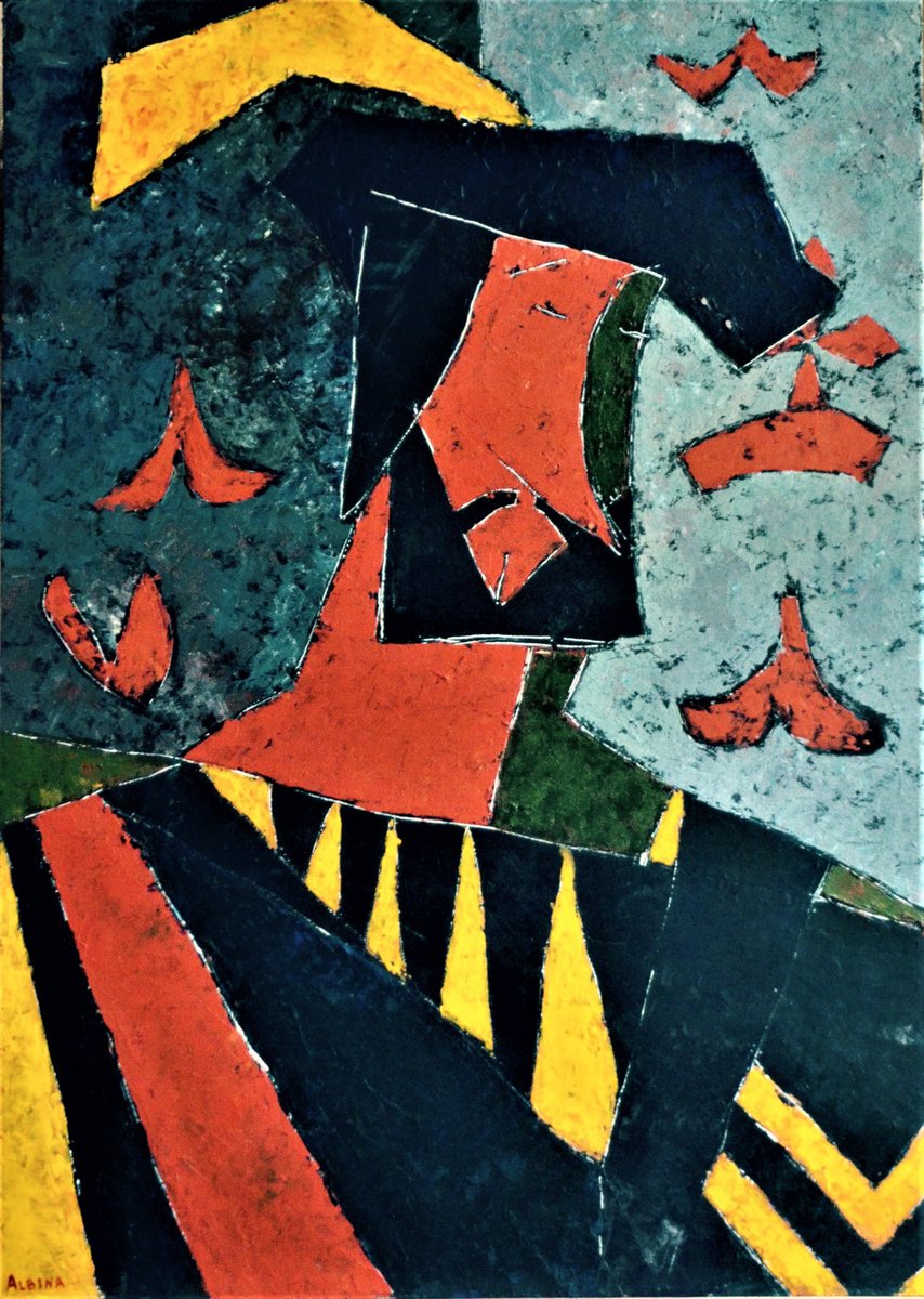 Naive Portrait Oil Painting By Albina Urbanek, 21 X 30, Francois Premier, Original Artwork