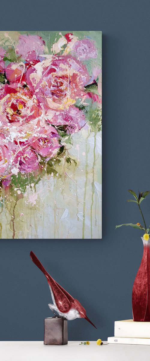 PINK ROSES IN RAIN by Anna Cher