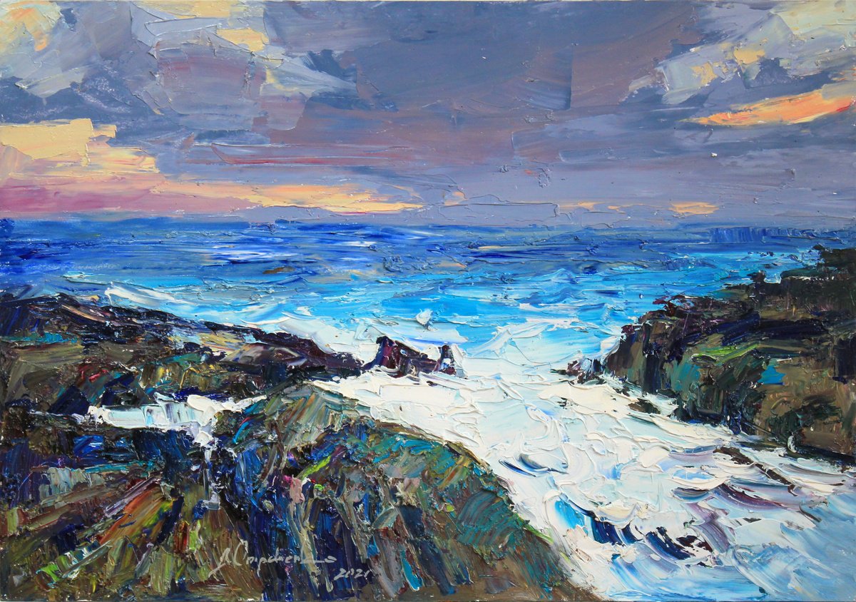 Impressionistic Landscape Oil Painting By Alisa Onipchenko-Cherniakovska, 20 X 14, Rocky Shores Seascape, Original Artwork