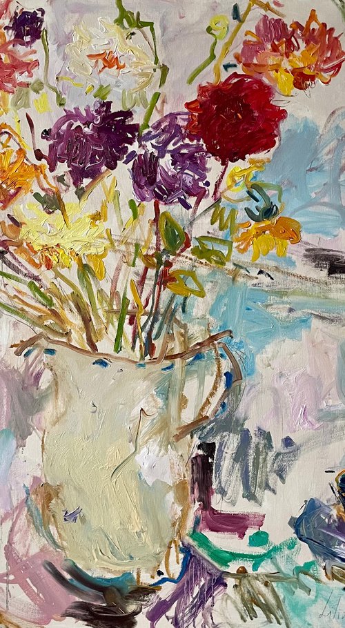 Still life with dahlias. by Lilia Orlova-Holmes