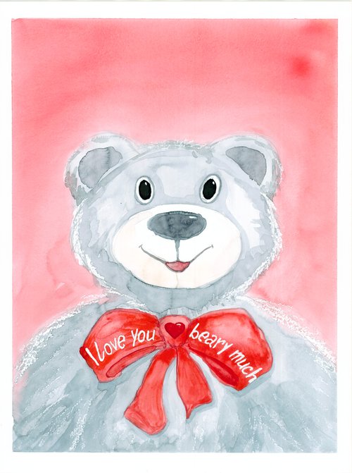 Valentine toy bear portrait - Cute gift idea for Valentine's Day - I love you beary much. by Olga Ivanova