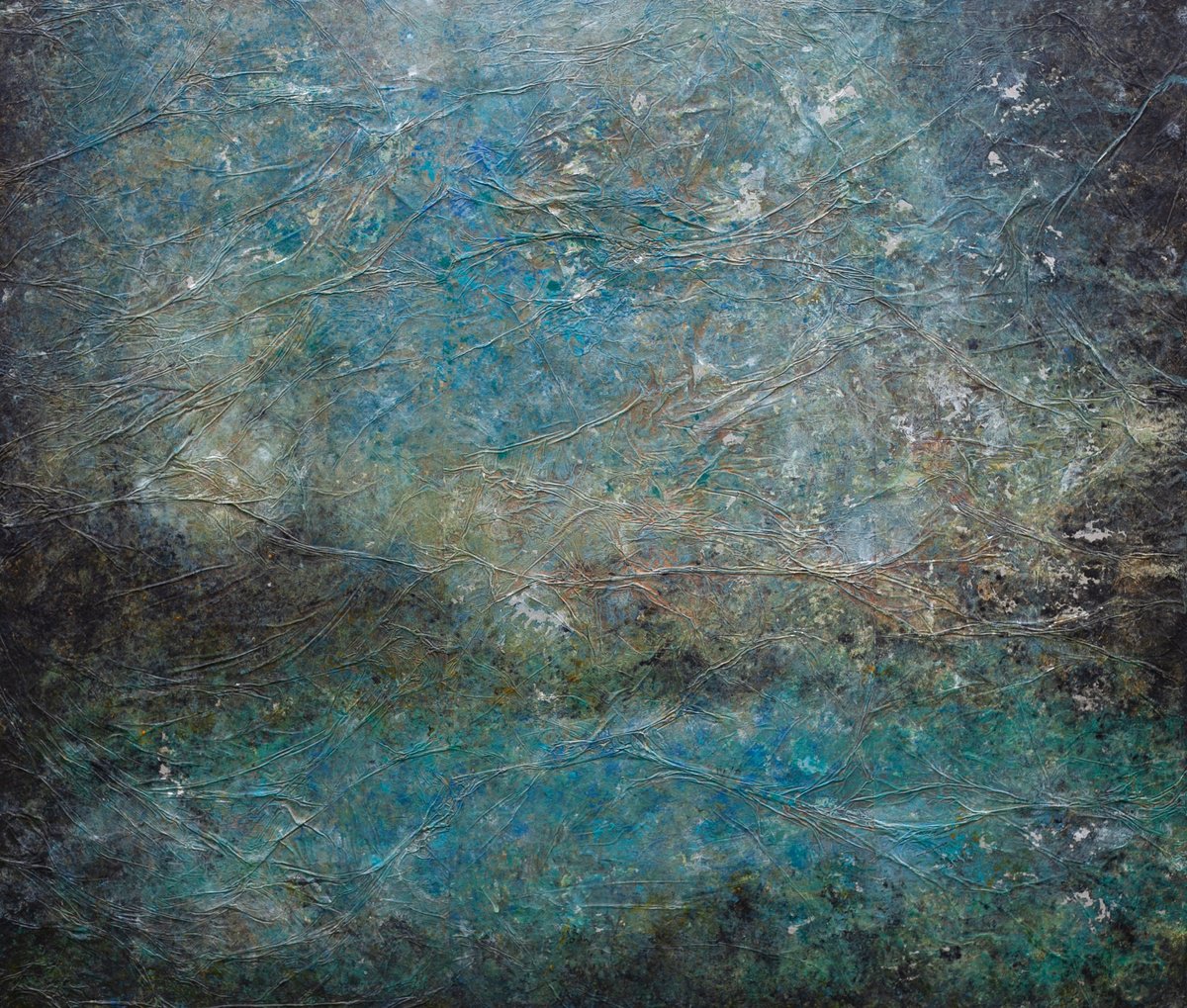 Organic Abstract Acrylic Painting By Liudmila Pisliakova, 28 X 24", Hidden Stars, Original Artwork