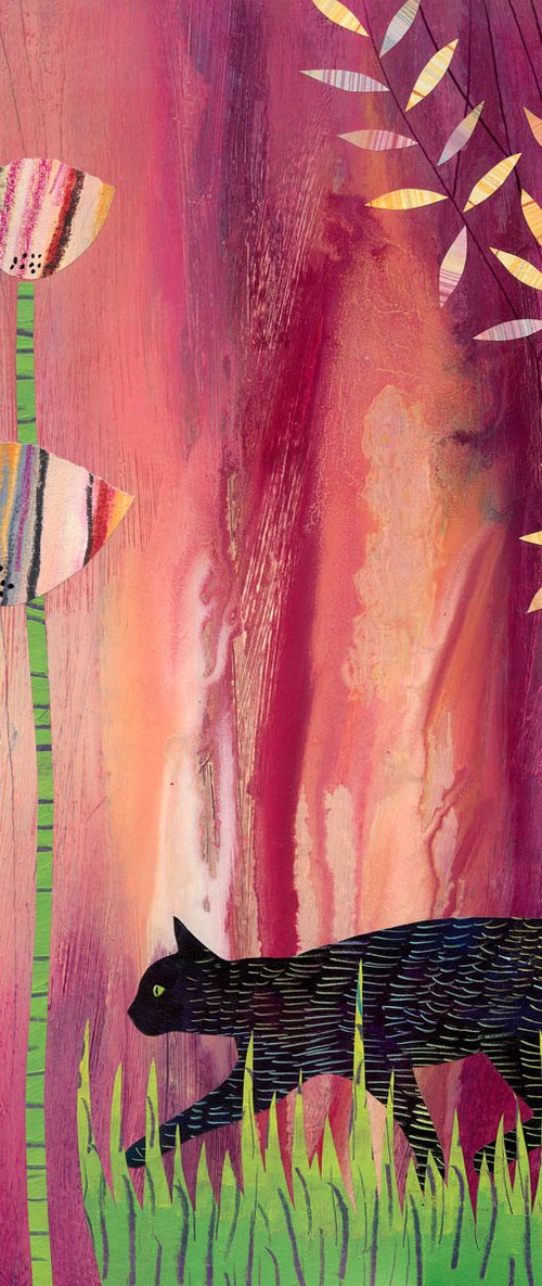 Black Cat on Pink by Rebecca Vincent