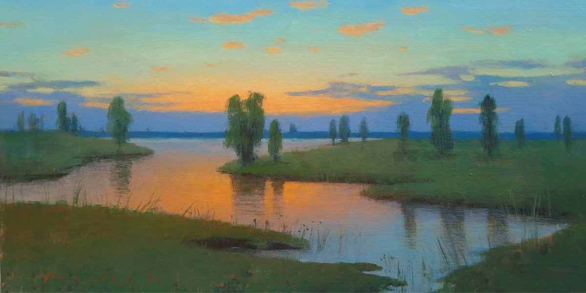 Impressionistic Landscape Acrylic Painting By Ayna Paisley, 12 X 6, The Warmth Of The Setting Sun, Original Artwork