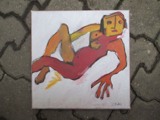 expressive nude on canvas acryl mixed media 11,8 x 11,8 inch