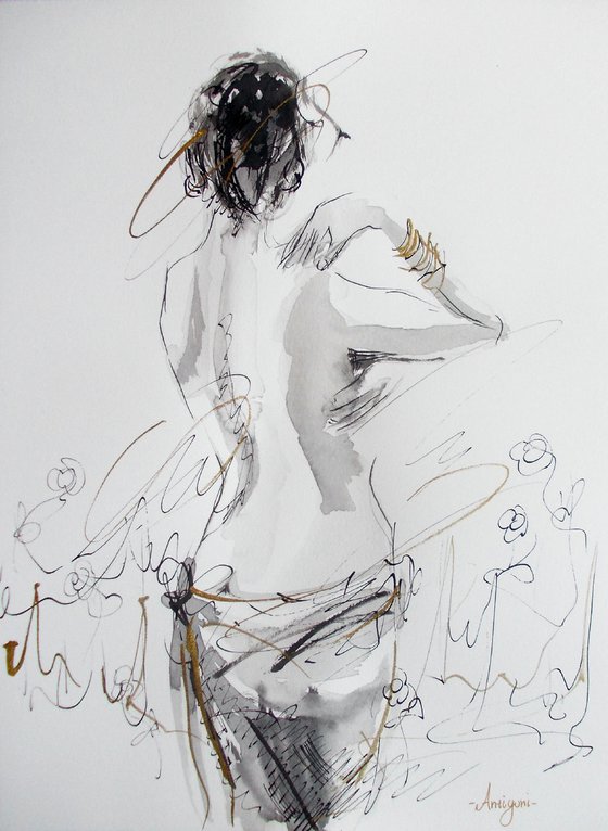 Woman  Nude ink drawing series-Figurative drawing on paper