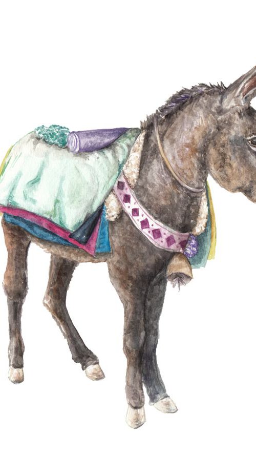 Donkey Colorful Boho Original Watercolor by Lauren Rogoff
