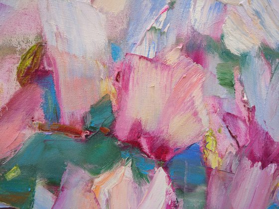 Magnolia blooms Flower painting A moment of spring Original oil painting