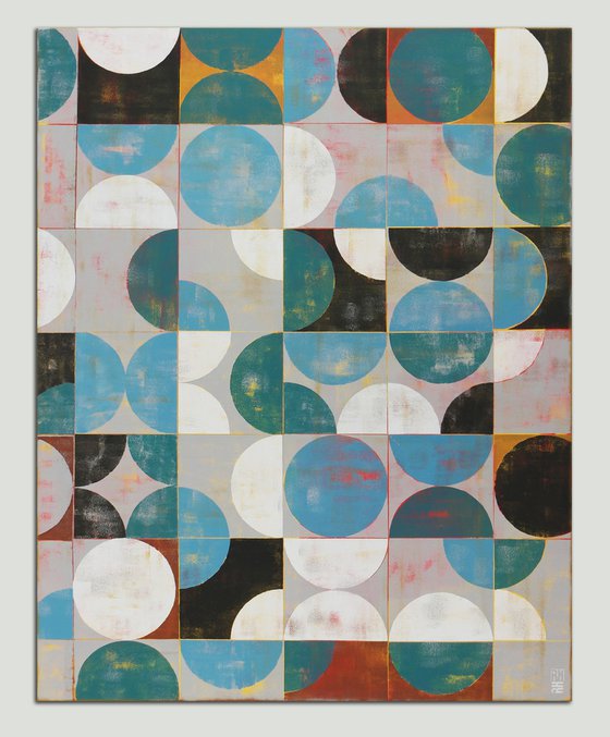 Acrylic on Canvas - Traffic Square Grey Landscape XL - 140x110 - Ronald Hunter 25A