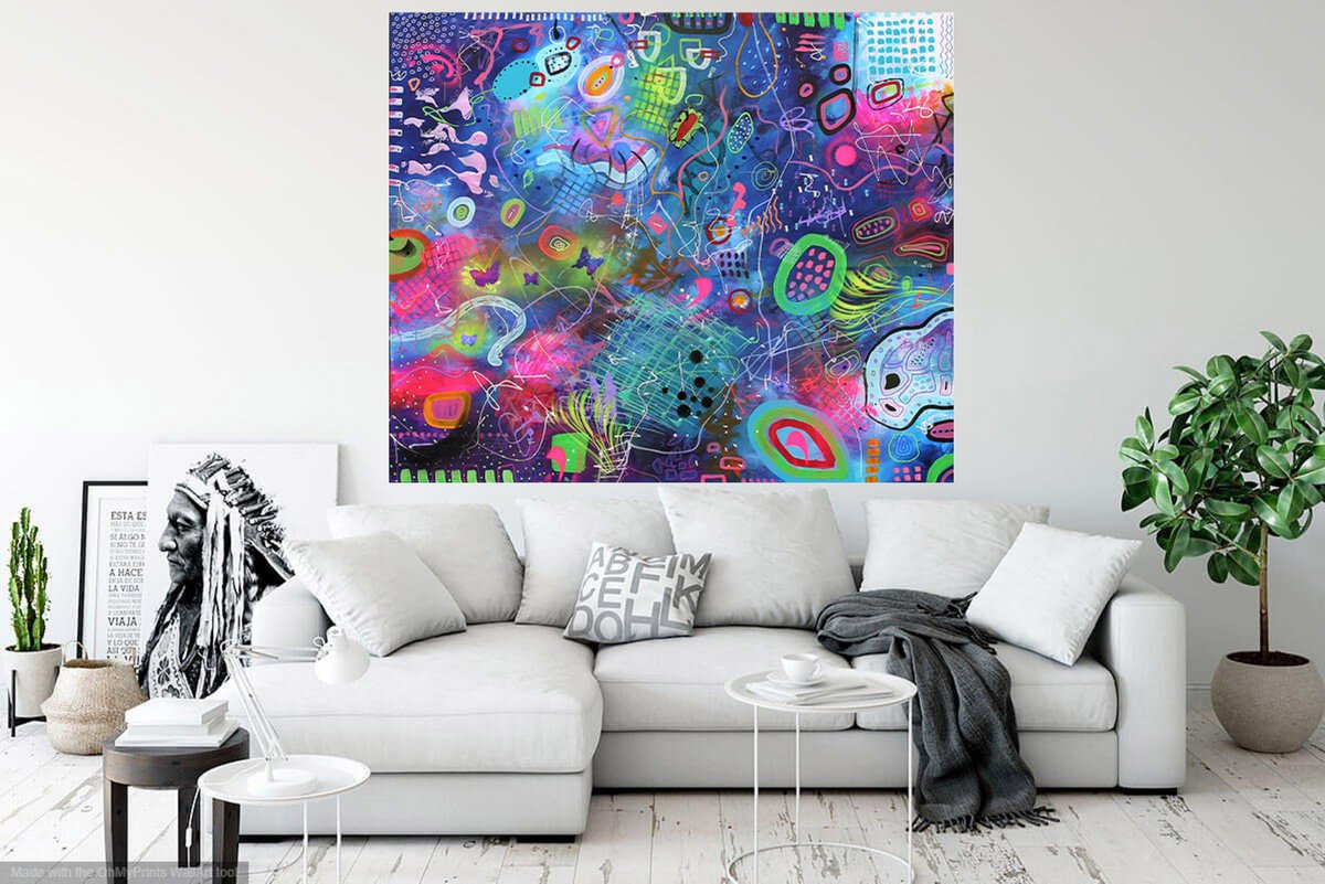 Urban And Pop Abstract Acrylic Painting By Susan Wooler, 47 X 39", Inspiration, Original Artwork