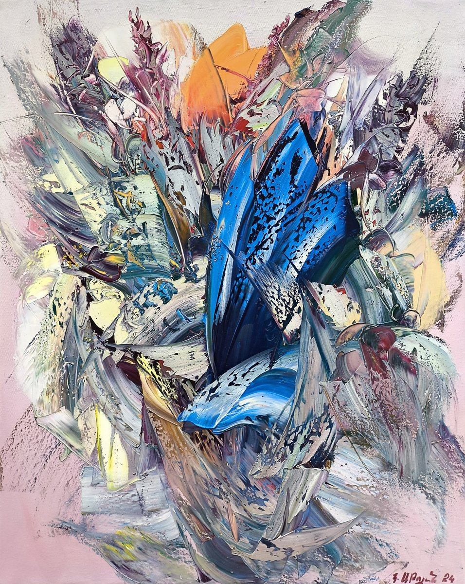 Abstract Botanical Oil Painting By Kamo Atoyan, 28 X 31", Blooming Abstraction, Original Artwork