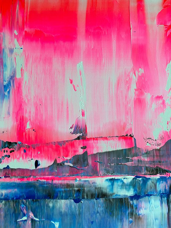 "From The Ice Age To The Pink Age" - FREE USA SHIPPING - Original PMS Abstract Acrylic Painting On Reclaimed Wood Panel - 14" x 24"