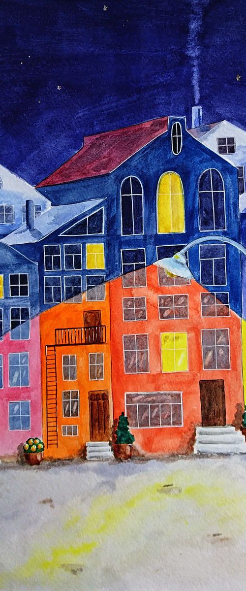 Night, streets, the lantern... Original watercolor painting by Svetlana Vorobyeva by Svetlana Vorobyeva
