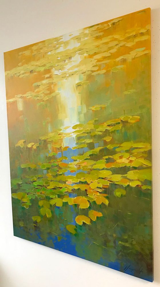 Waterlilies Pond, Large Original oil Painting, Handmade artwork, One of a Kind