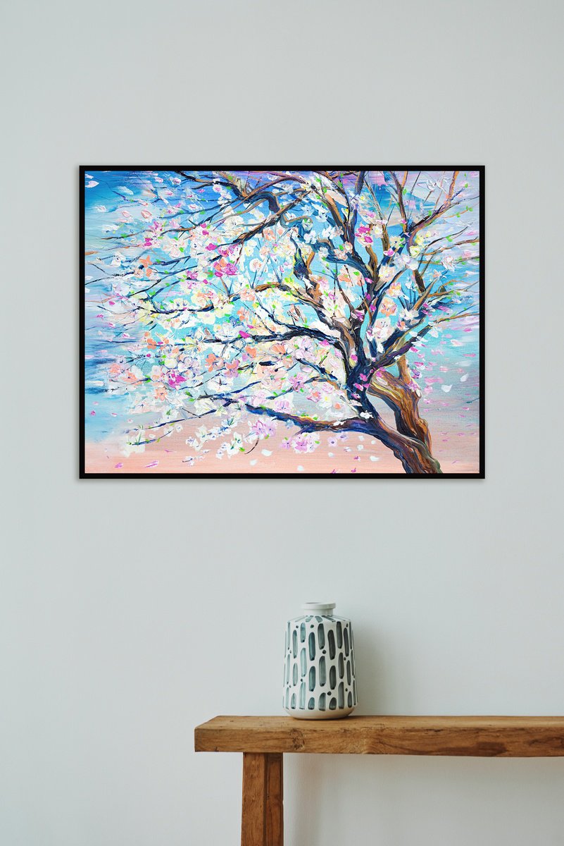 Impressionistic Botanical Painting By Milena Gaytandzhieva, 26 X 20", Spring Dance, Original Artwork