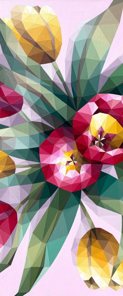PINK AND YELLOW TULIP BOUQUET by Maria Tuzhilkina