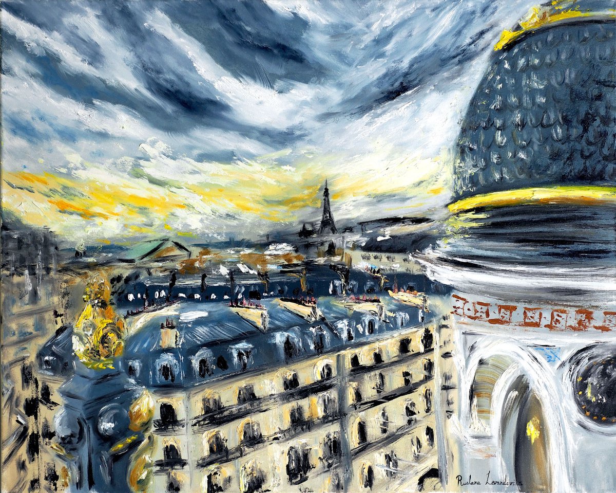 Impressionistic Cityscapes Oil Painting By Ruslana Levandovska, 30 X 24", Rooftops Of Paris, Original Artwork