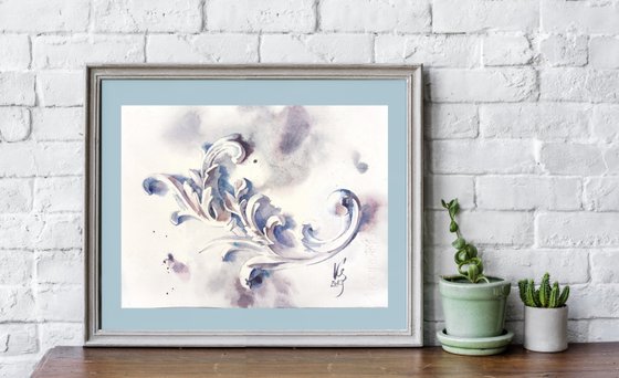 "Architectural detail curl" original watercolor artwork monochrome