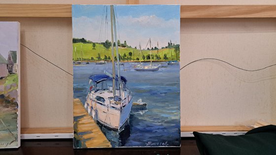 White boat, plein air (12x16")