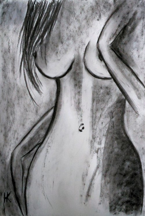 Woman Nude original charcoal art by Halyna Kirichenko