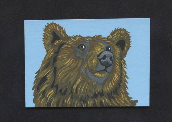 ACEO ATC Original Miniature Painting Brown Grizzly Bear Wildlife Art-Carla Smale