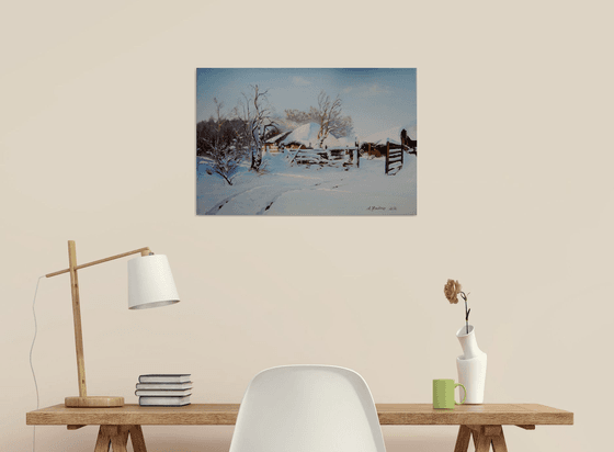 Winter Farm Painting