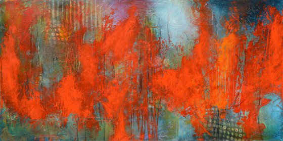 Abstract red and blue painting on canvas - Dreamy Forest