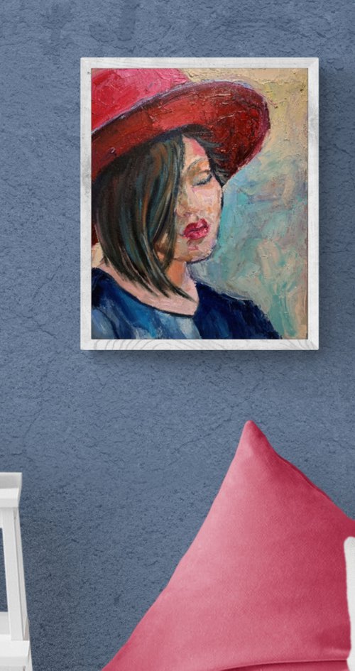 Woman in a red hat. by Vita Schagen