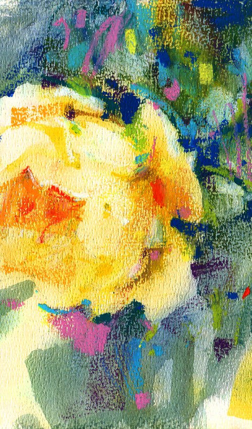 "Golden Rose" - Textured abstract botanical mixed media artwork by Ksenia Selianko