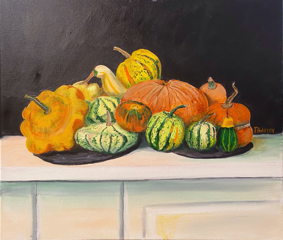 Impressionistic Still Life Acrylic Painting By Dmitry Fedorov, 24 X 20, Still Life With Pumpkins, Original Artwork