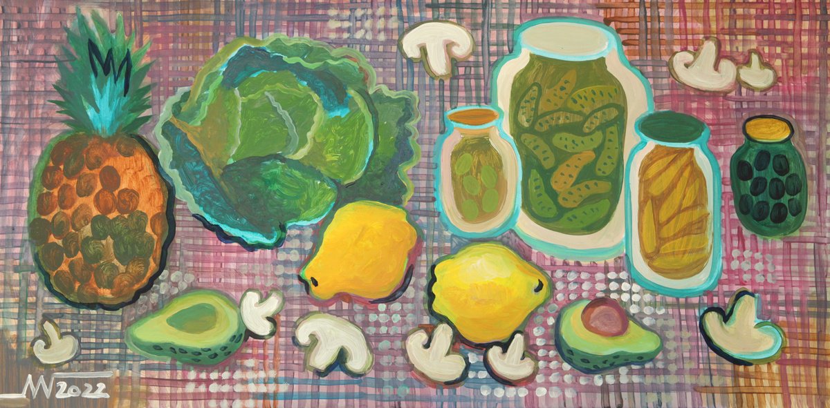 Still Life Acrylic Painting By Marina Gorkaeva, 31 X 16", Still Life, Original Artwork