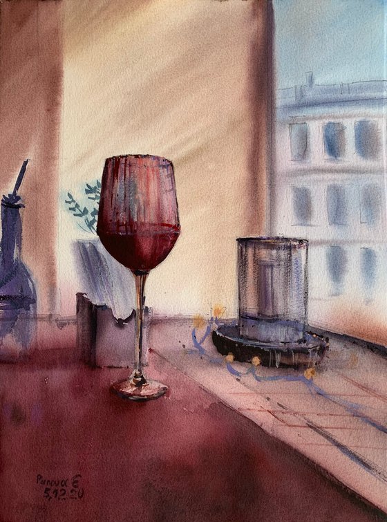 A glass of red wine