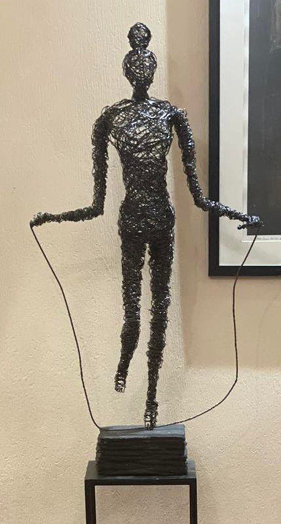 Commission work Girl with skipping rope 79x38x15 5kg iron, tufa