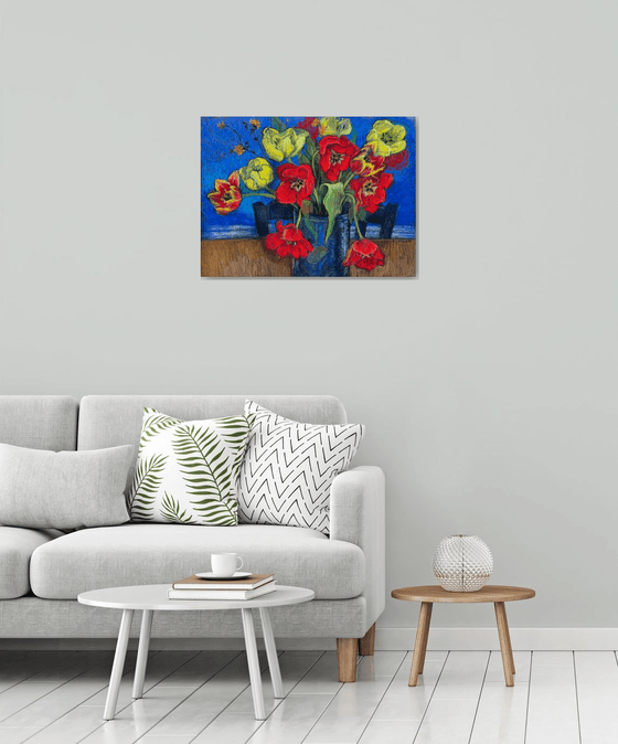 Tulips with Cobalt Blue