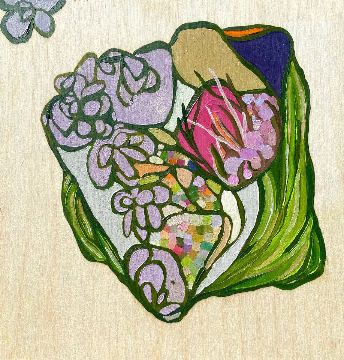 Organic Abstract Oil Painting By Anna Bergin, 8 X 8, Strung Bouquet 6, Original Artwork