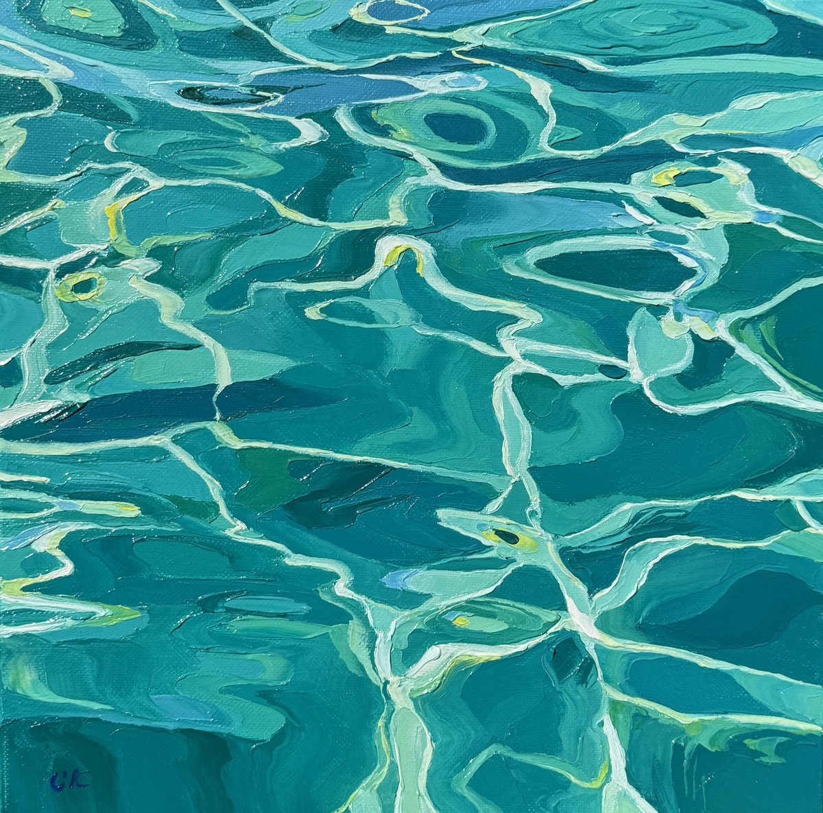 Abstract Landscape Oil Painting By Ulyana Korol, 12 X 12", Reflections 1, Original Artwork