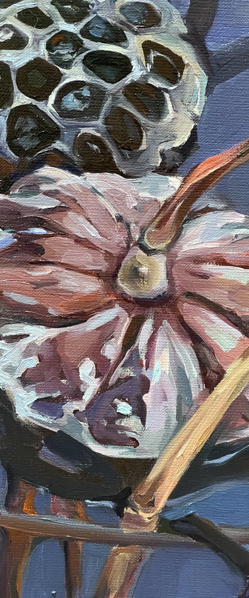 Lotus pond.Winter.Oil painting by Guzel Min