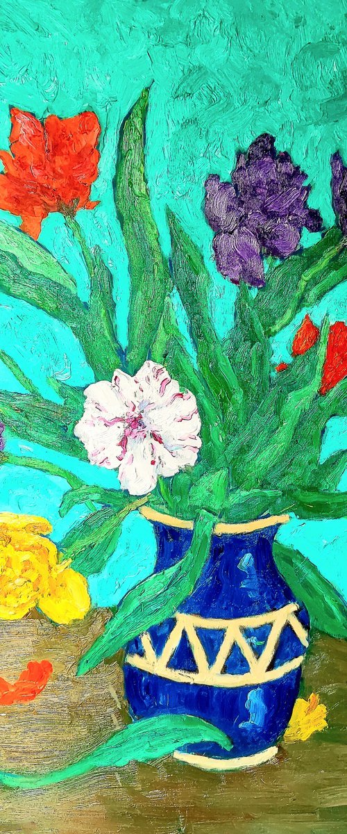 Vase of double tulips by Colin Ross Jack