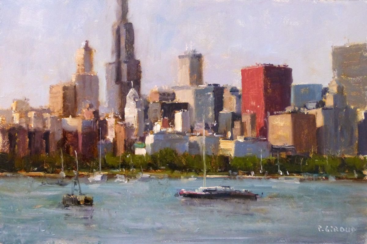 Chicago Bay Oil Painting By Pascal Giroud 