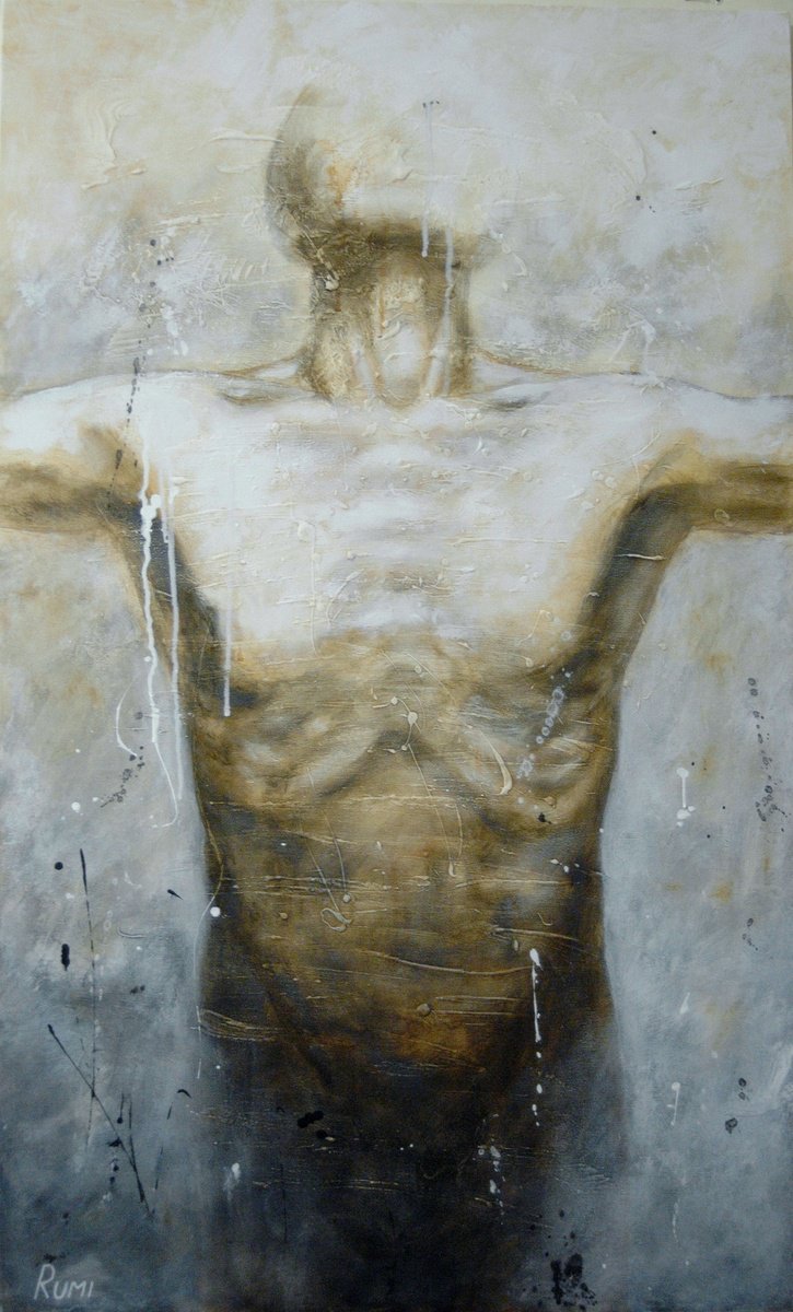 Expressive Portrait Acrylic Painting By Rumen Spasov, 24 X 39", "I Believe I Will Fly", Original Artwork