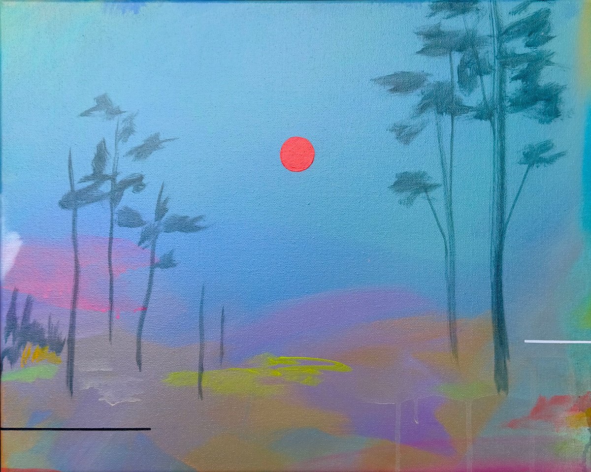 Abstract Landscape Acrylic Painting By Sara Hoque, 21 X 17", Blue Hour, Original Artwork