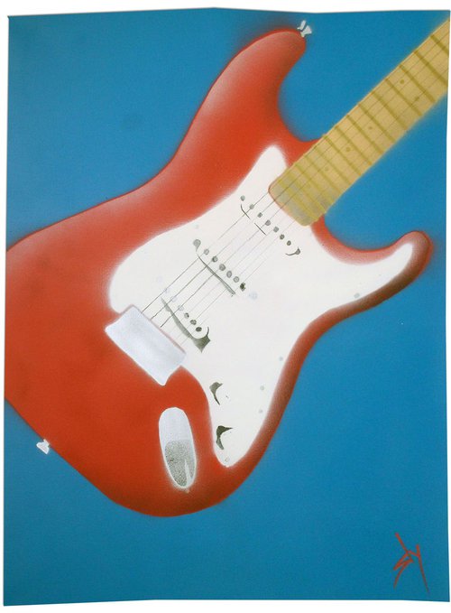 Bleeding guitar (on gorgeous watercolour paper). by Juan Sly