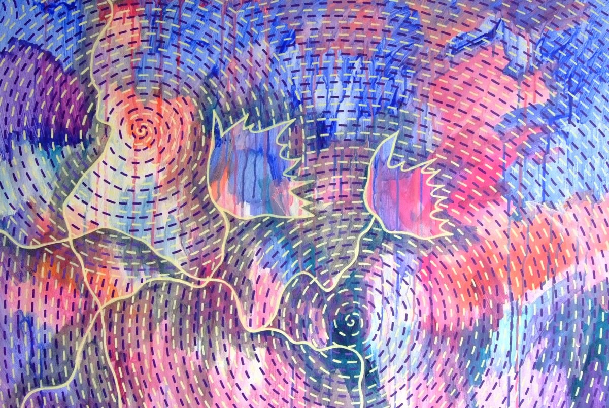 Abstract Botanical Acrylic Painting By Marina Krylova, 35 X 24", Two Water Lilies #56, Original Artwork