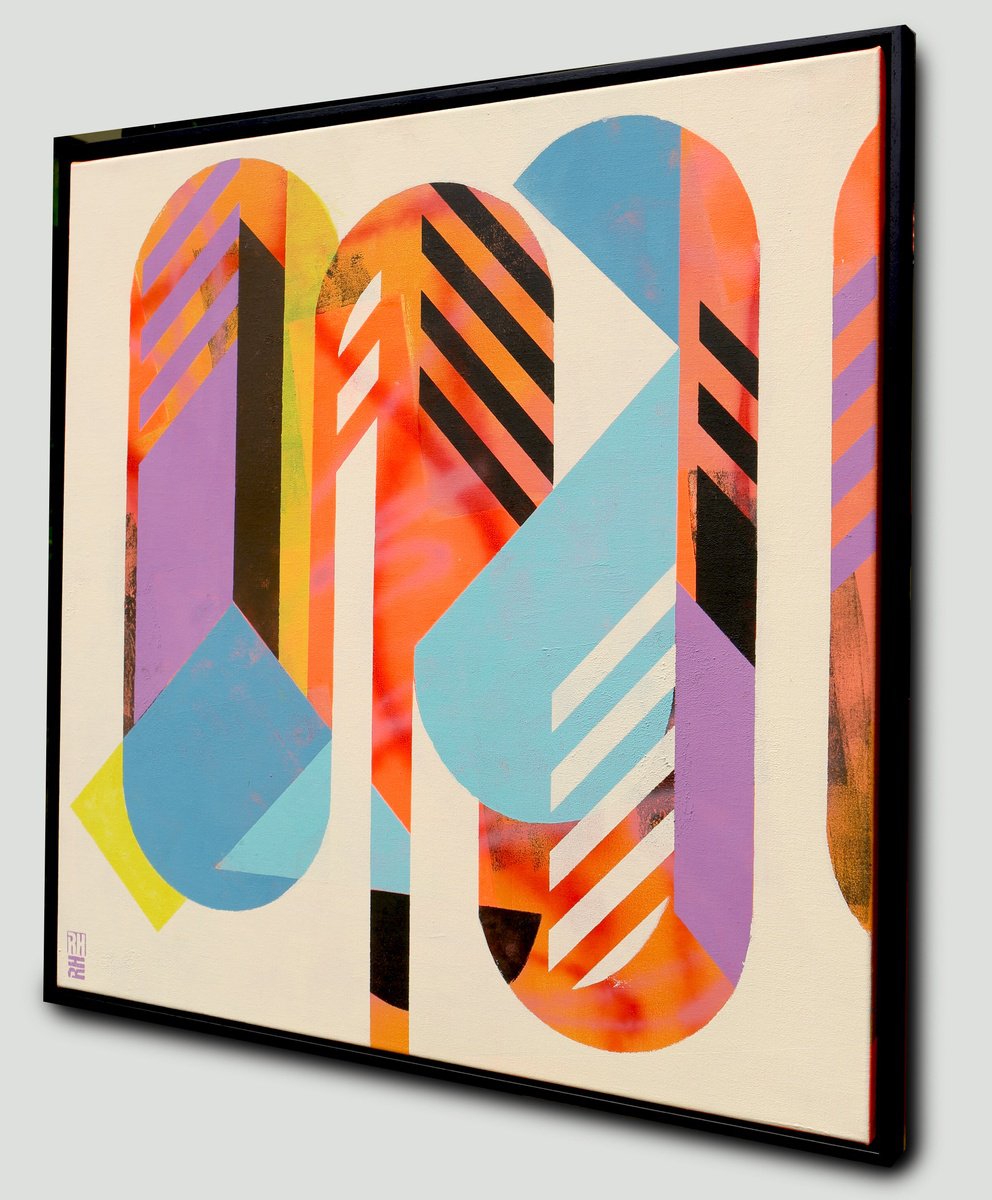 Abstract Acrylic Painting By Ronald Hunter, 37 X 37", Icon #15, Original Artwork