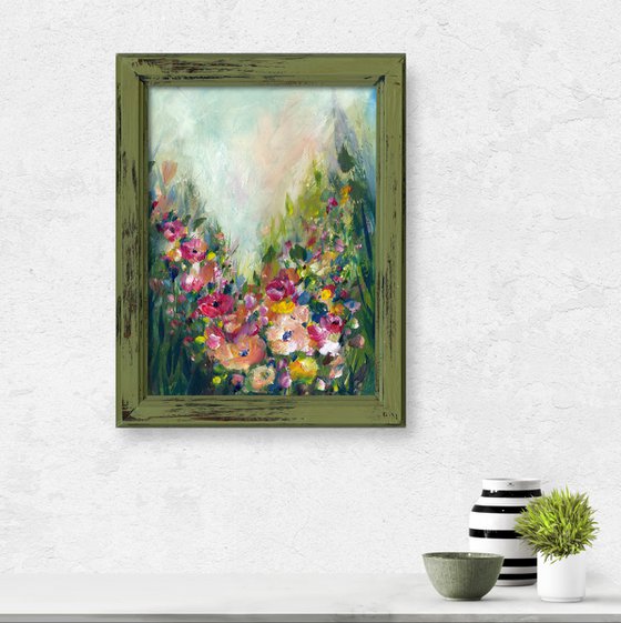 Cottage Flowers 15 - Framed Floral Painting by Kathy Morton Stanion