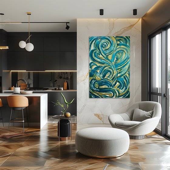 Golden waves 120x80x2 cm