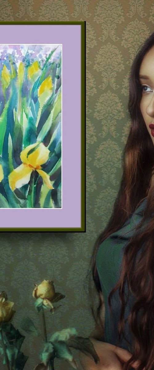 Yellow Irises Watercolor Painting Flowers Watercolor Art by Ion Sheremet
