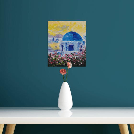 Santorini, original Greece oil painting, small gift, bedroom painting