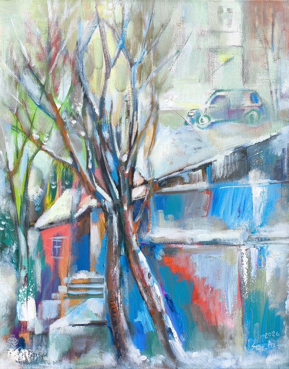 Snowy City Corner By Seyran Gasparian, 20 X 24, Artwork For Sale On Artfinder
