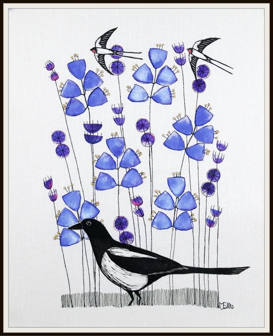 Magpie and Bluebells